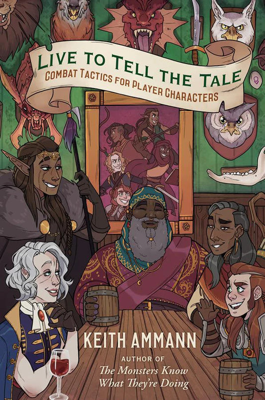 D&D Live to Tell the Tale banner above adventurers discussing tactics in a tavern.