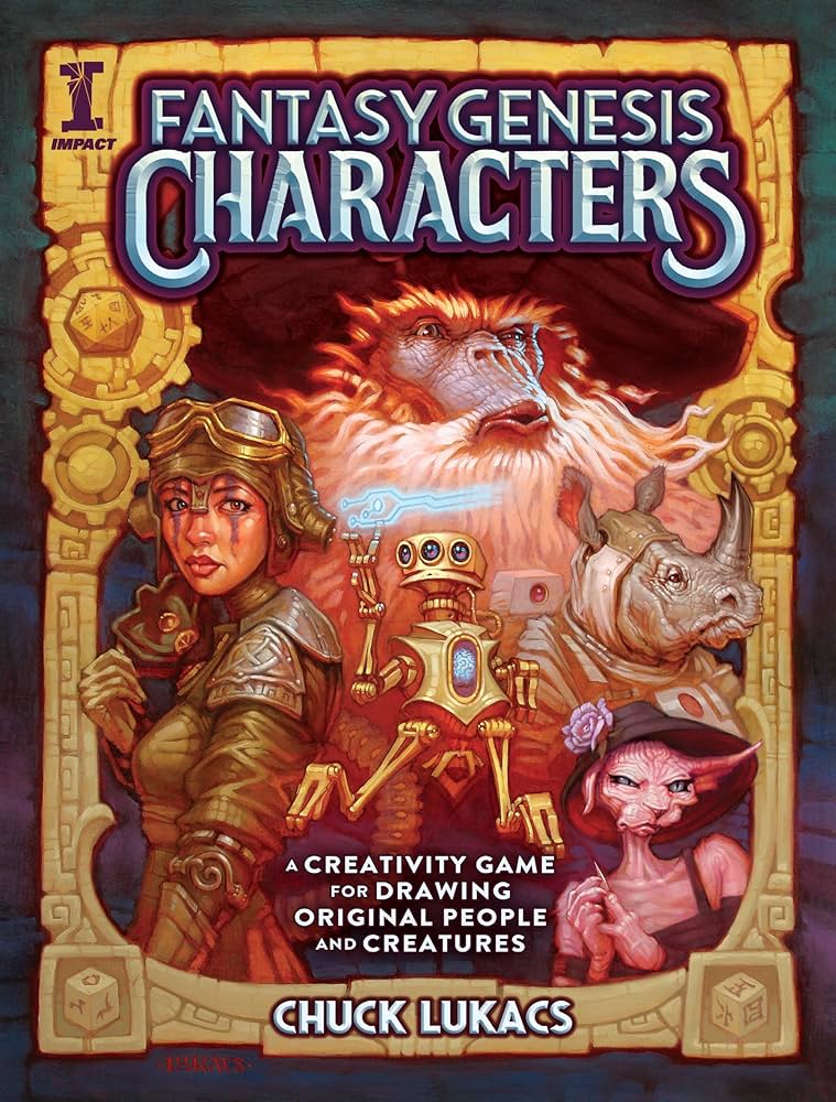 Fantasy Genesis Characters book cover showing RPG character creation and fantasy creatures.