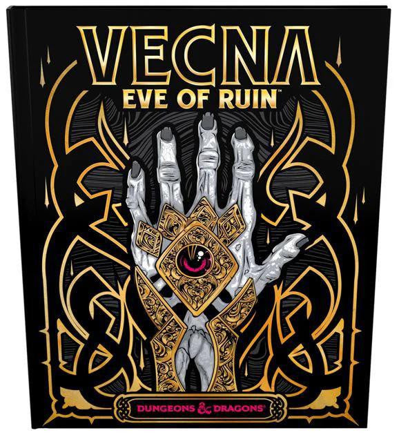 Vecna Eve of Ruin (Alt Cover) D&D 5E adventure featuring a gold-adorned skeletal hand with an eye.