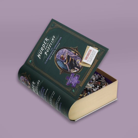Murder Most Puzzling book-shaped box with 500-piece puzzle, The Clairvoyants Convention.