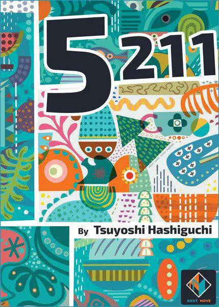 Box cover for 5211 card game by Tsuyoshi Hashiguchi, featuring bold numbers and text on a bright abstract background.