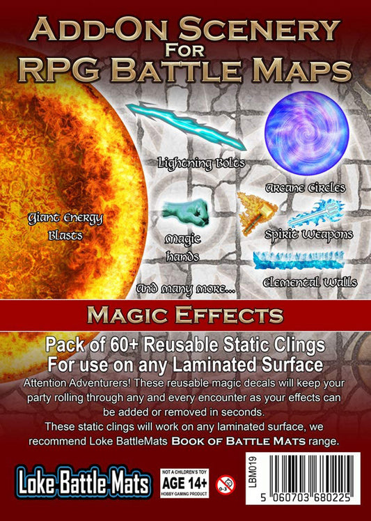 Add-on Scenery for RPG Battle Maps: Magic Effects, reusable illustrated clings showing various magic effects.