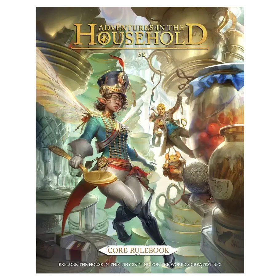 Adventures in the Household Core Rulebook (5E) cover featuring Little Folk adventurers in a kitchen setting.