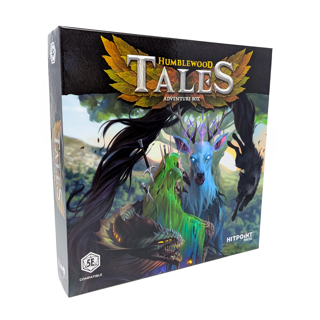 Humblewood Tales Box Set, 5E supplement with fantasy creatures: dragon, stag, and crow.