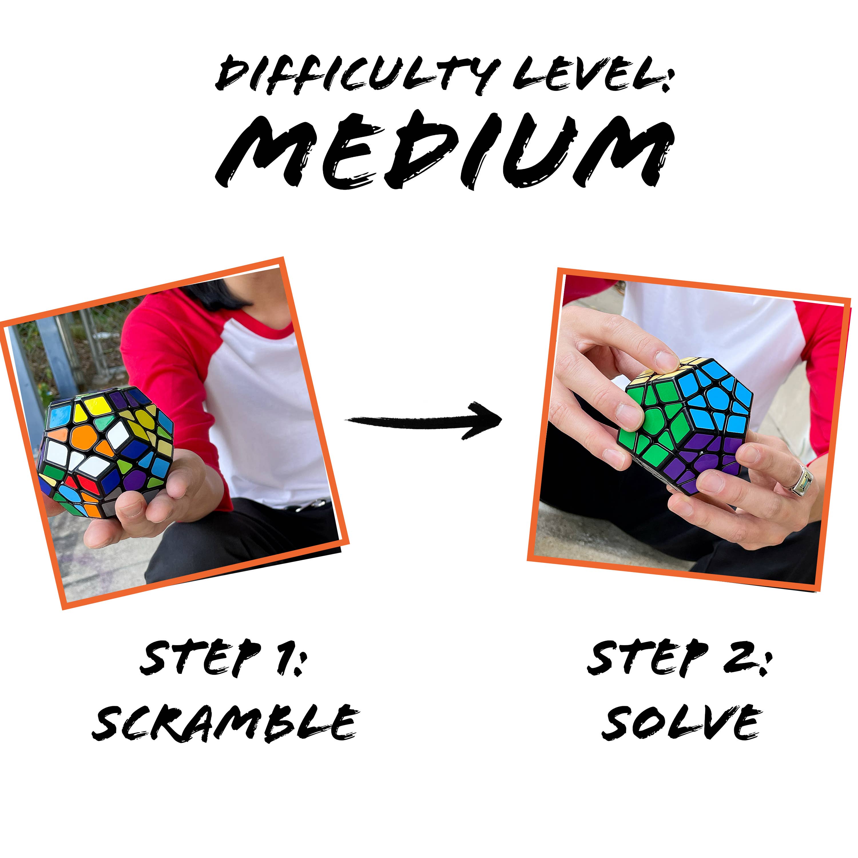 INVERSE Novalinx Puzzle, an intermediate dodecahedron twisty cube, held and manipulated by two hands.