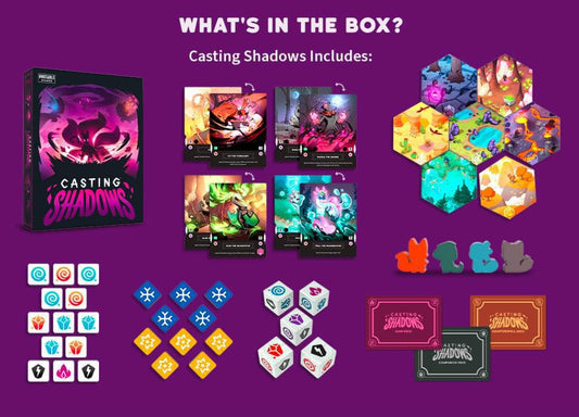 Casting Shadows board game components.