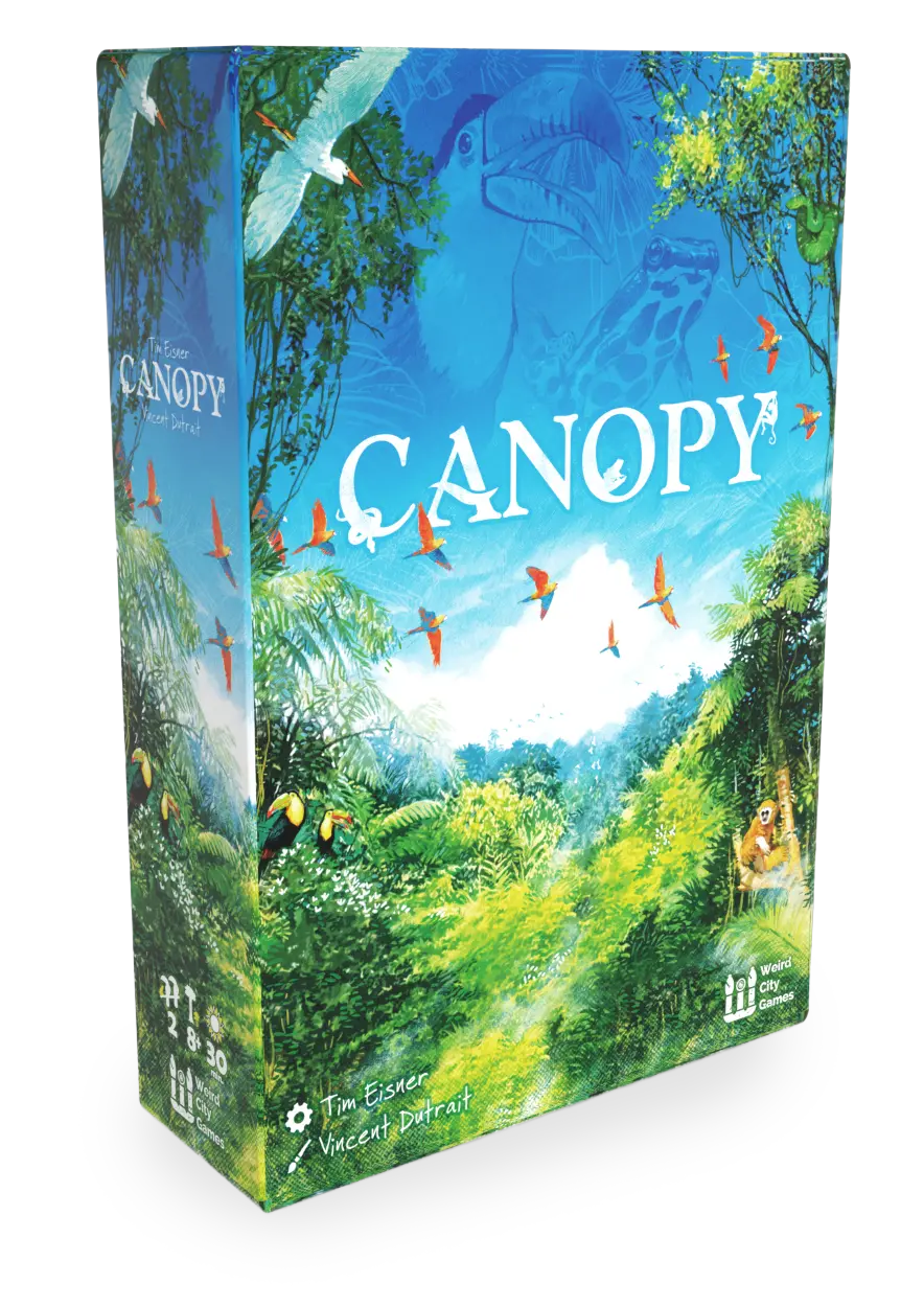 Canopy Deluxe Edition game box with jungle-themed artwork, flying birds, and green foliage.