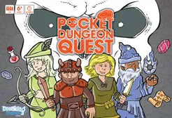 Pocket Dungeon Quest game with four fantasy characters and skull backdrop under the game title.