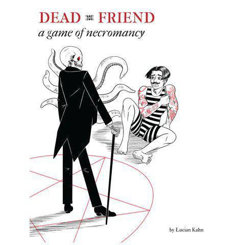 Dead Friend: A Game of Necromancy cover featuring a skeleton with tentacles facing a tattooed person.