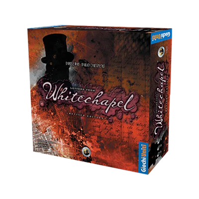 Letters from Whitechapel game box featuring a shadowy figure in a top hat on a dark background.