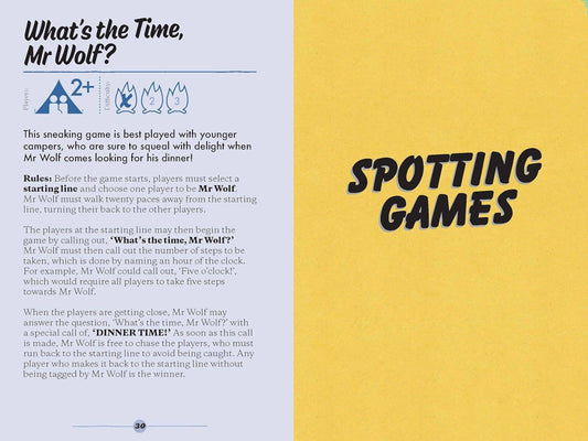 Family Camping Games set featuring What’s the Time, Mr Wolf? game for families.
