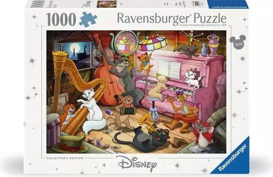Disney Collectors Edition The Aristocats 1000-piece puzzle featuring cats playing instruments in a room.