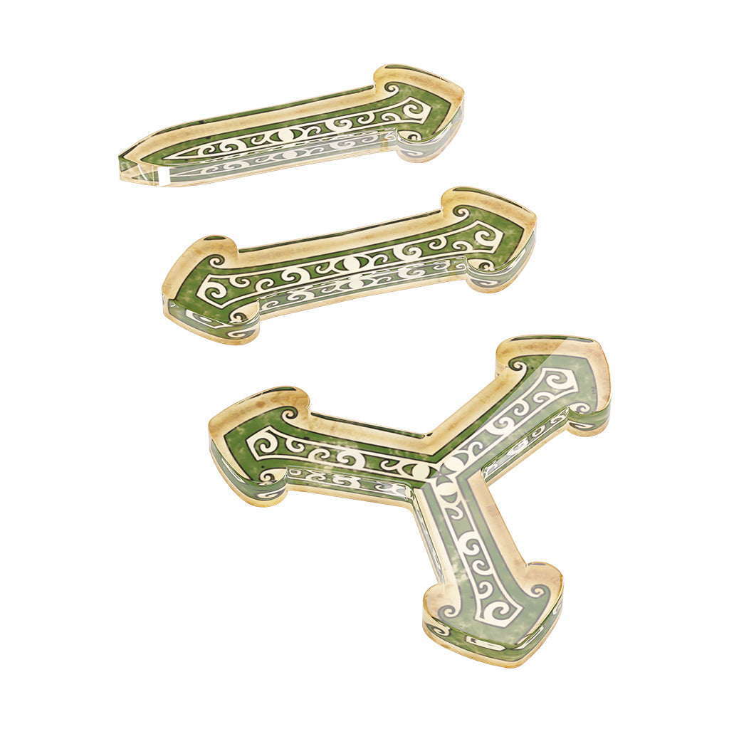Set of three green and gold trays with white patterns for Arkham Horror: Connector Tokens.