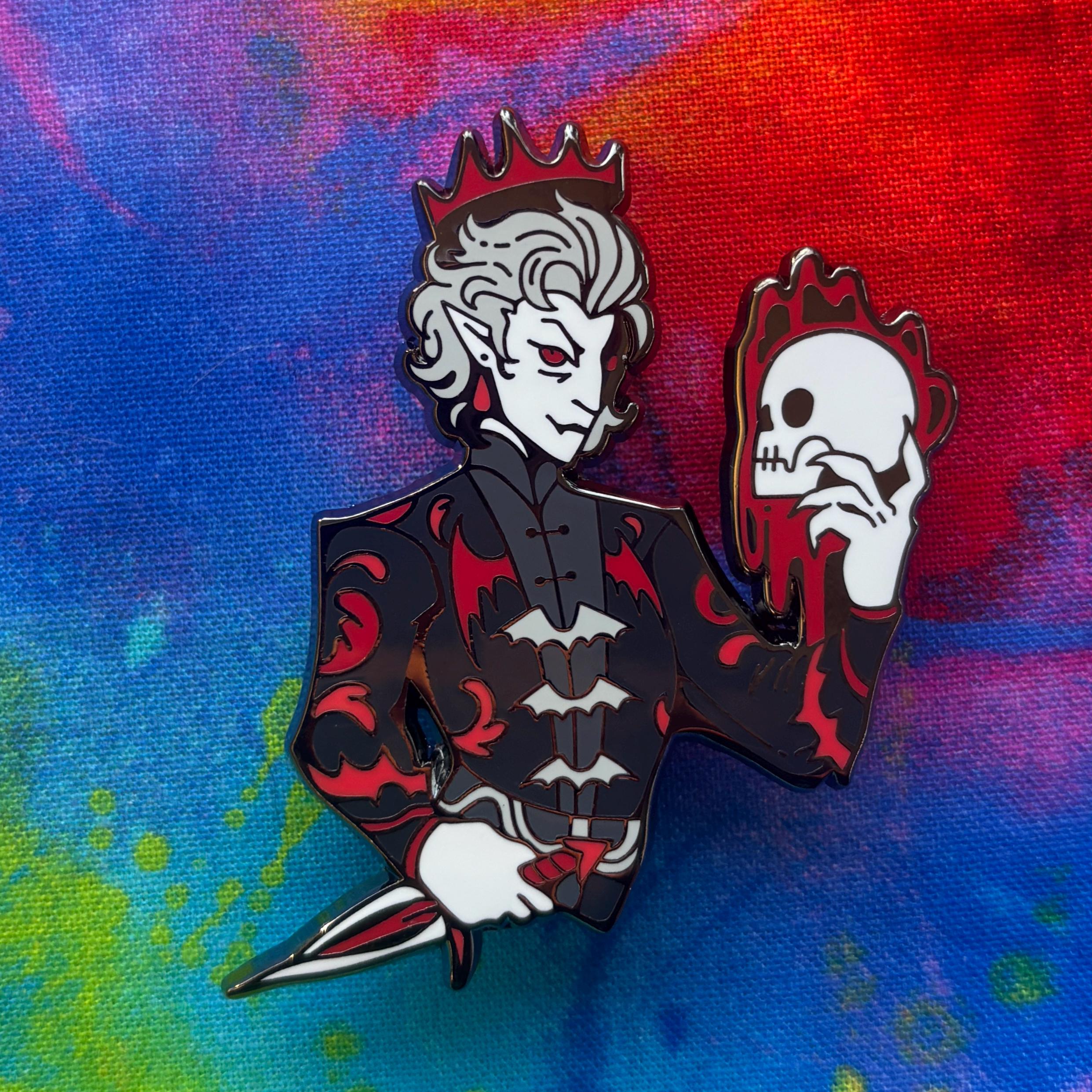 Astarion - Dual Destinies enamel pin showing a white-haired vampire with skull and dagger.