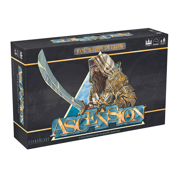 Ascension 4th Edition box game. Cover shows a hooded warrior with a glowing sword.