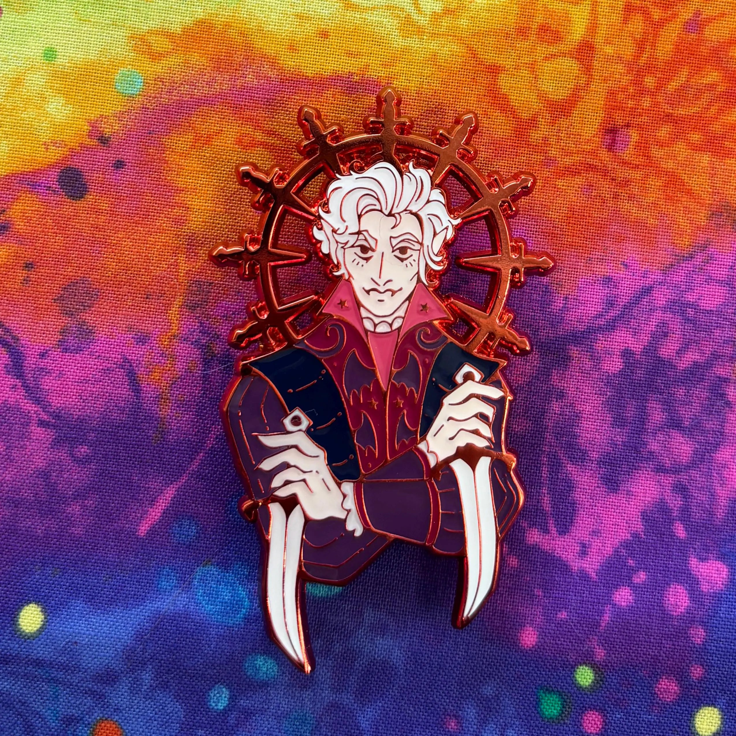 Astarion Pin featuring an illustrated white-haired figure holding daggers.