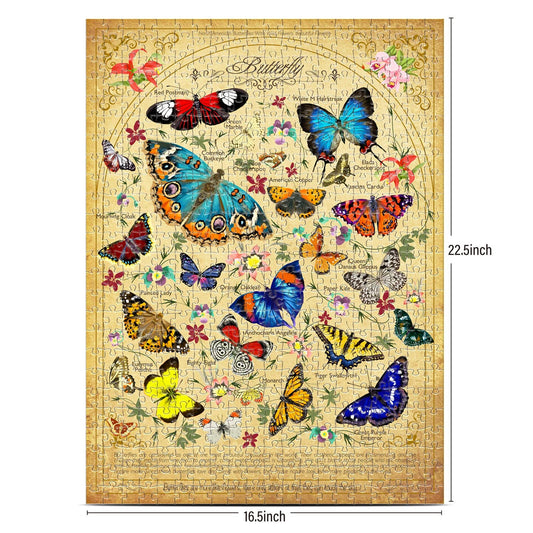 The Eternal Butterflies of The Spotless Mind 500-piece puzzle, 22.5x16.5, features colorful butterflies and flowers.