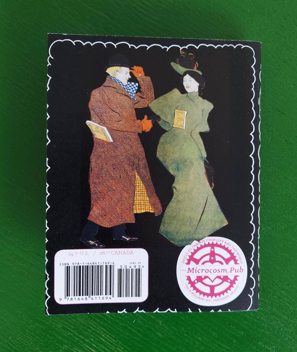 Pocket Guide to Tarot Card Archetypes zine with green cover, barcode, logo, and vintage-clad man and woman illustration.
