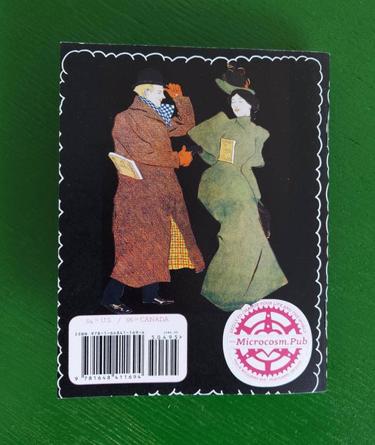 Pocket Guide to Tarot Card Archetypes zine with green cover, barcode, logo, and vintage-clad man and woman illustration.