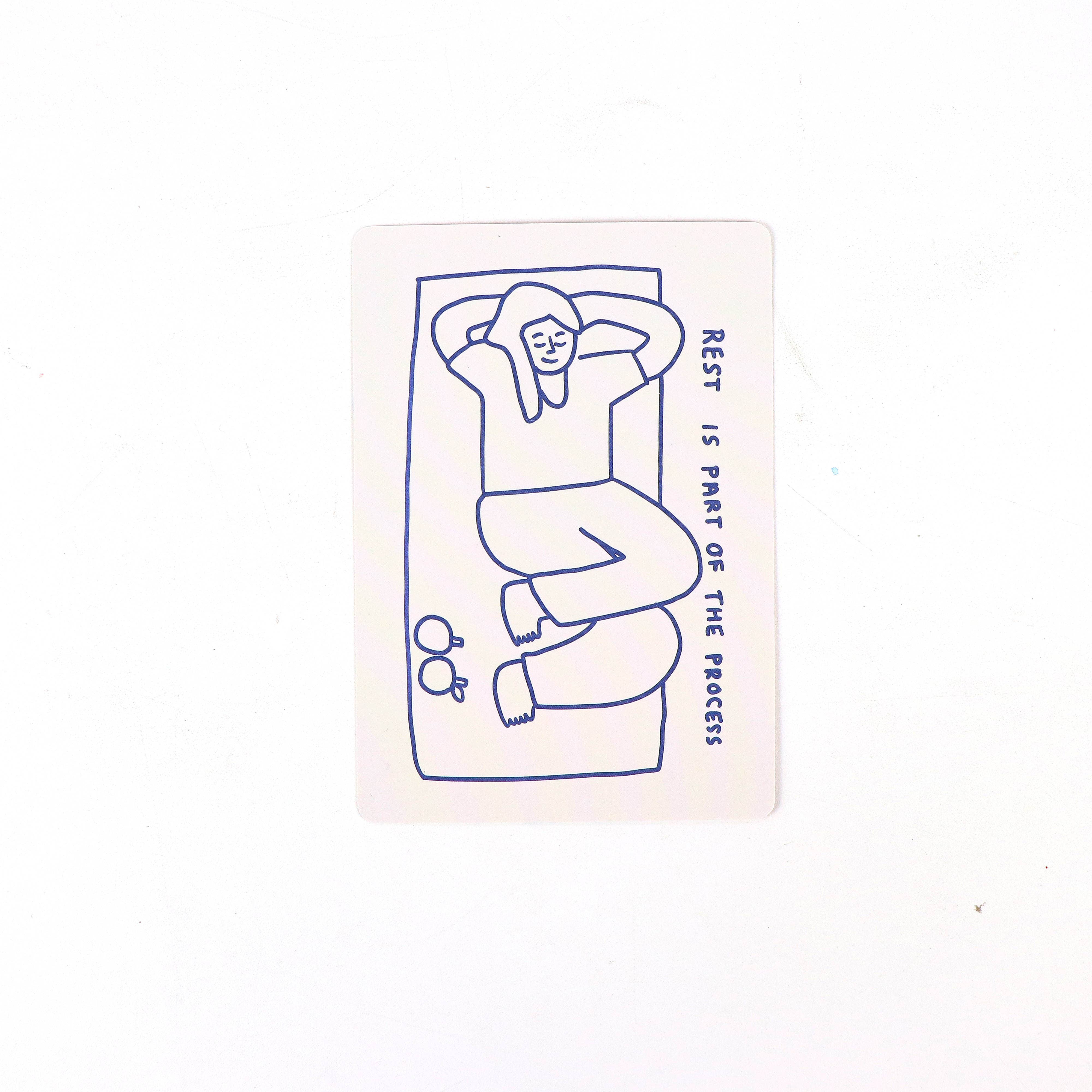 How To Decide Deck card featuring the text “Rest is part of the process” and a person lying down.