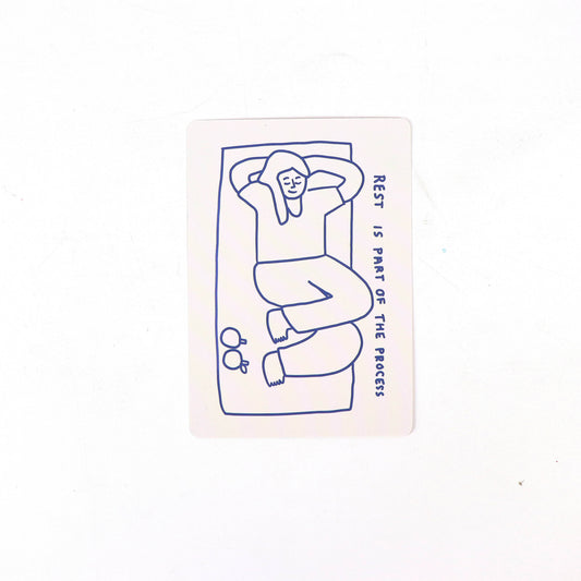 How To Decide Deck card featuring the text “Rest is part of the process” and a person lying down.