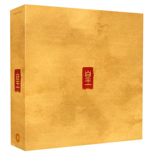 Golden box with red Asian characters, labeled REINER KNIZIA, themed after the Huang ancient China strategy game.