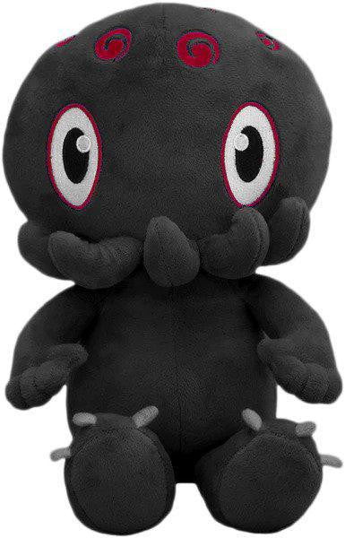 C is for Cthulhu BLACK Plush, black creature with big eyes, tentacles, and red swirls.