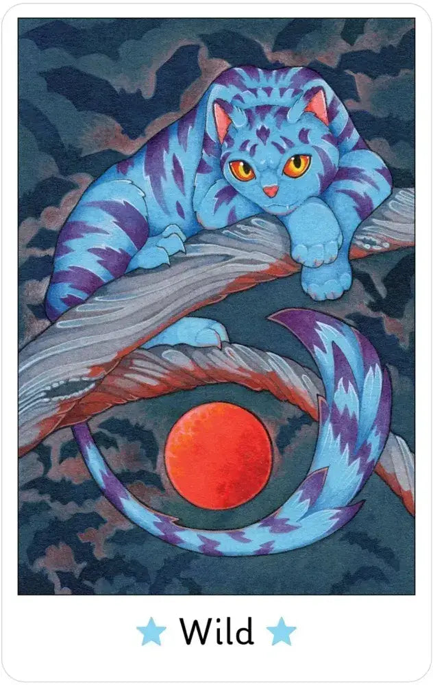 Affirmations of the Fairy Cats Deck and Book Set featuring a cat under a crimson moon on the packaging.