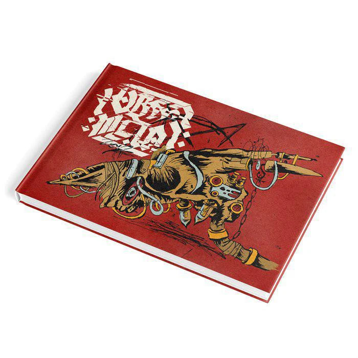 Cybermetal 2012 tabletop RPG rulebook with red cover, abstract hand artwork, and white title text.