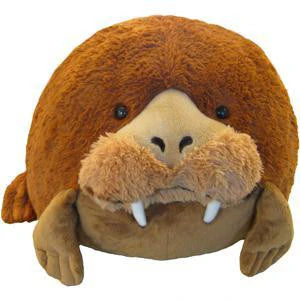 Squishable Walrus plush with brown fur, large tusks, black eyes, and soft flippers, sitting facing forward.