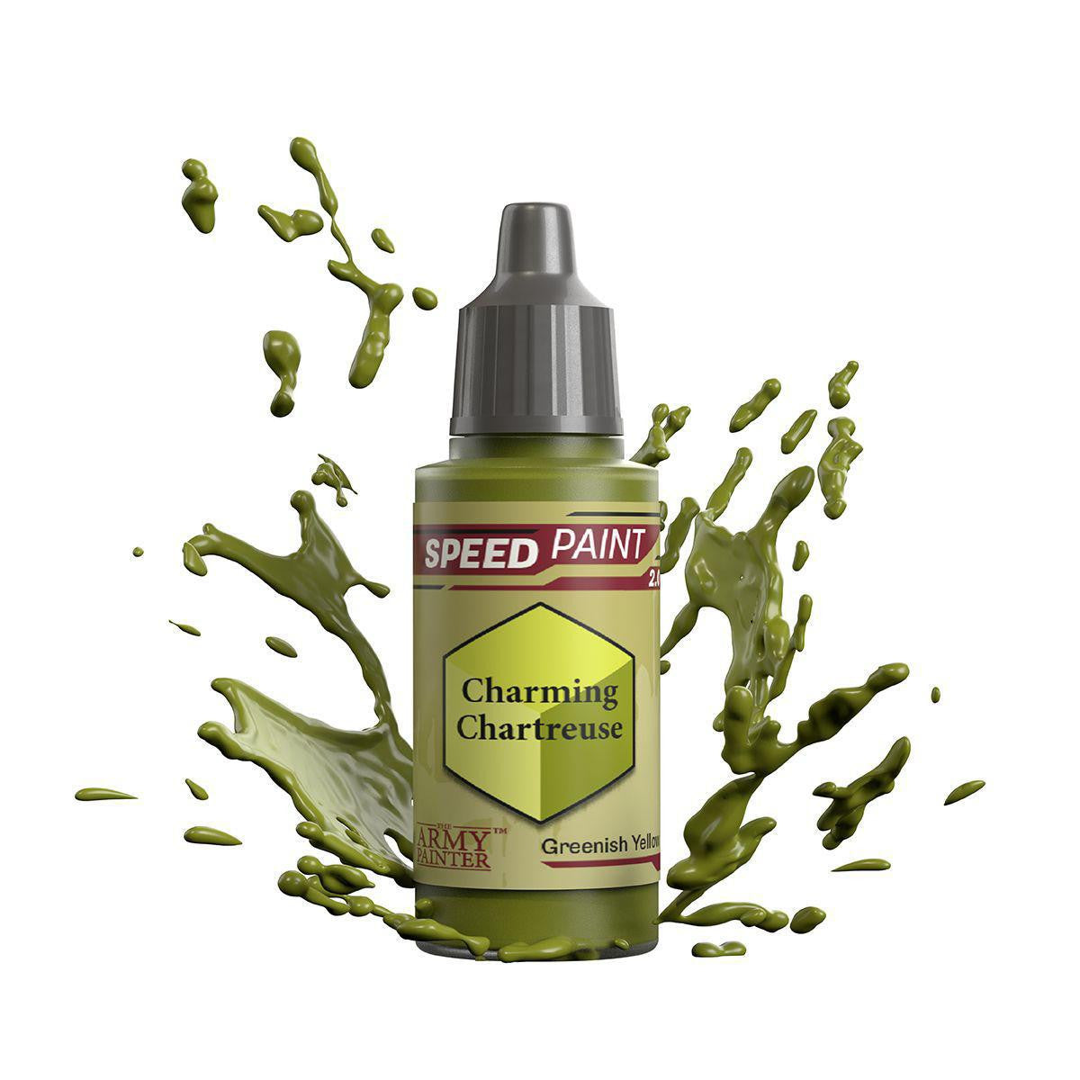 Army Painter Speedpaint, Charming Chartreuse, greenish-yellow one-coat paint in a bottle.