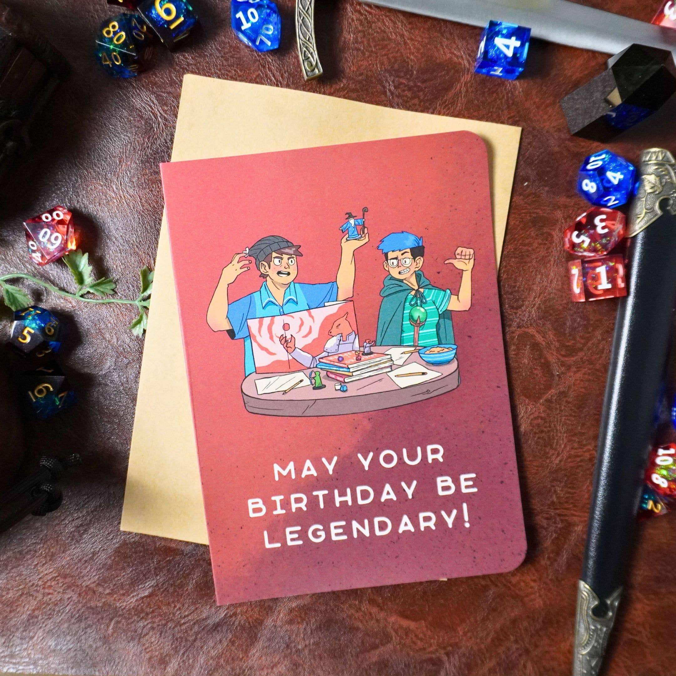 May Your Birthday Be Legendary card with fantasy gaming design for D&D players.