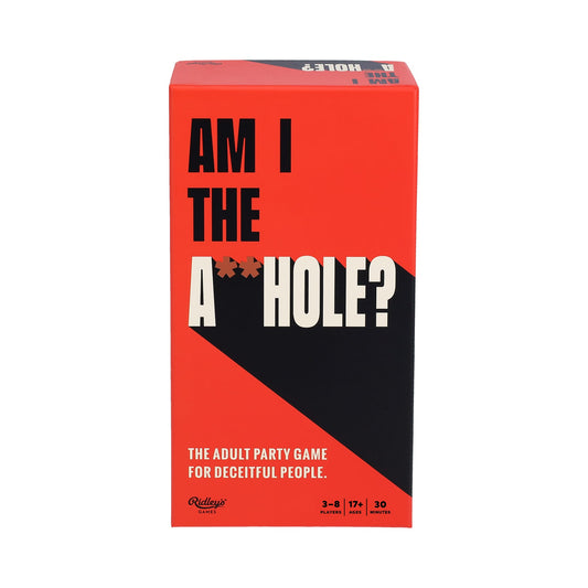 Am I The A**hole? game box, red and black, bold text, age 17+, social deduction gameplay.