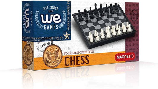 Magnetic chess set, 10 inches, with chess pieces displayed on the right side.