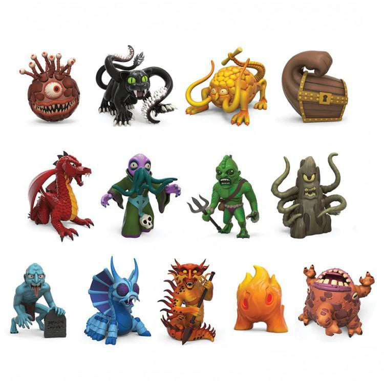 Thirteen D&D 3 vinyl mini MS1 display featuring cartoon fantasy monsters.
