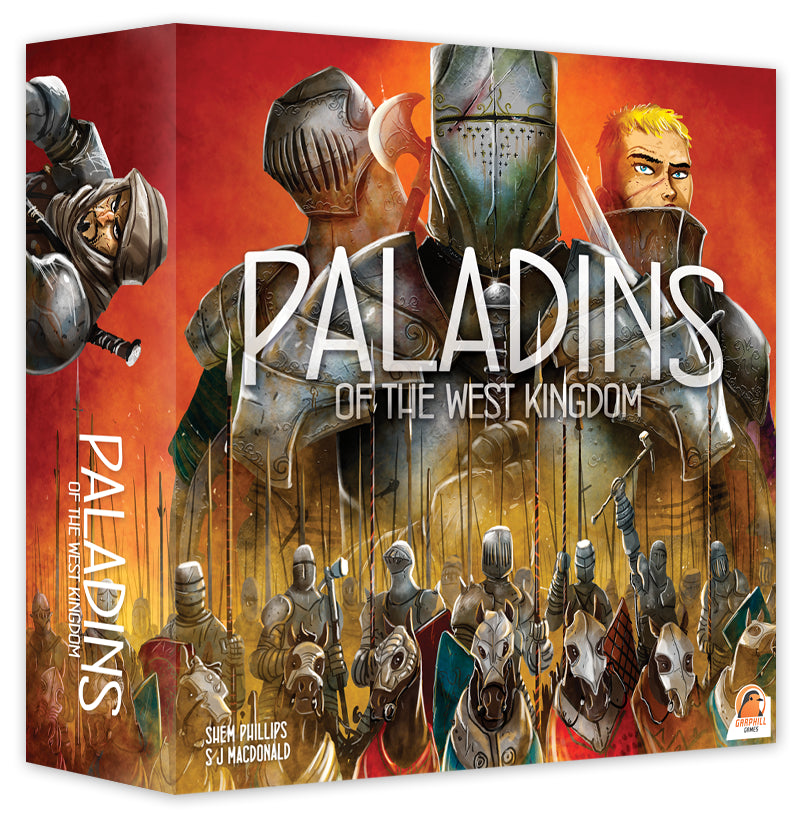 Paladins of the West Kingdom board game box showing title and armored knights.
