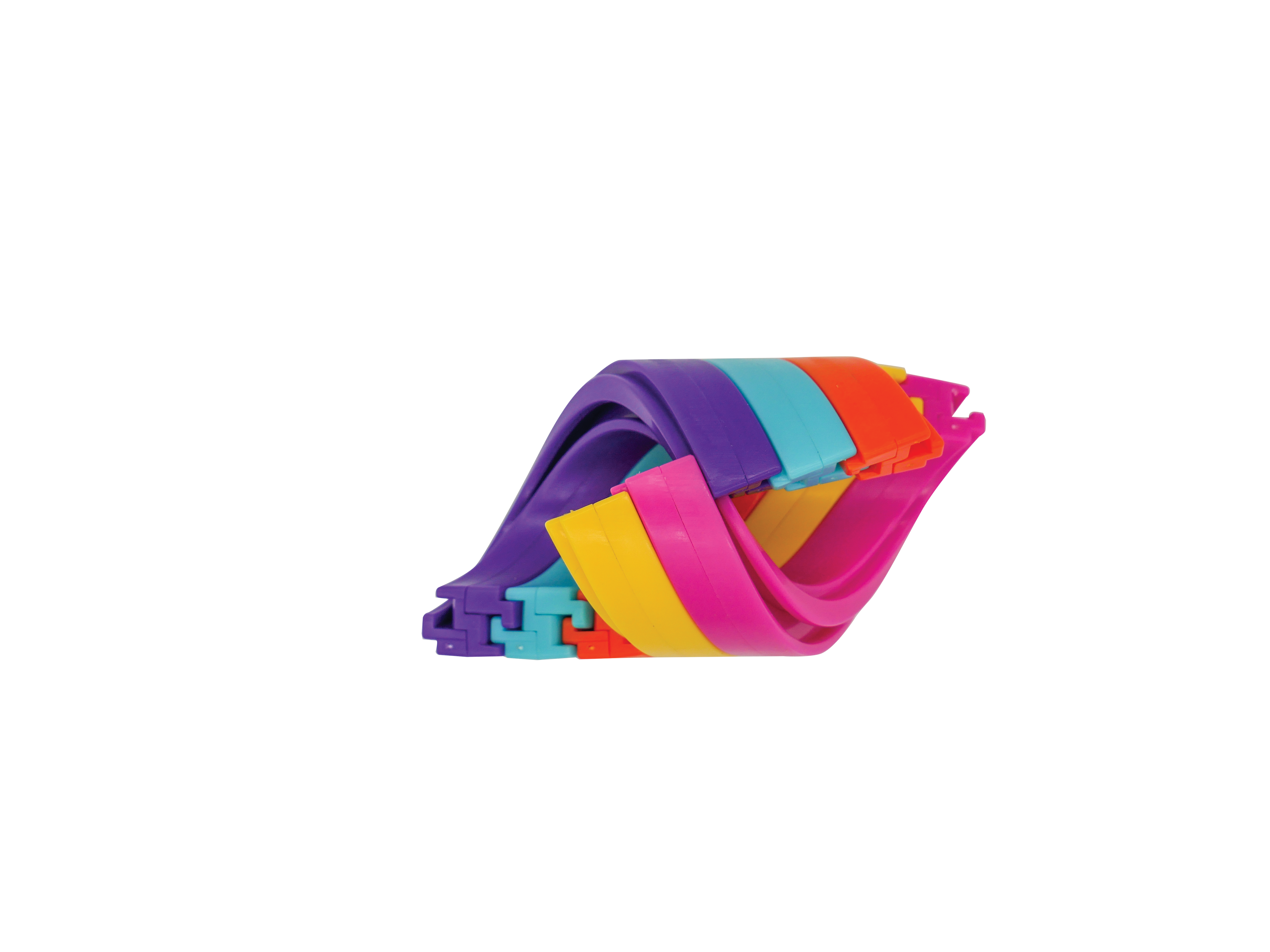 Hypno-Twist Rainbow Fidget with curved, interlocking tracks in multiple vibrant colors.