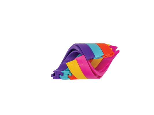 Hypno-Twist Rainbow Fidget with curved, interlocking tracks in multiple vibrant colors.