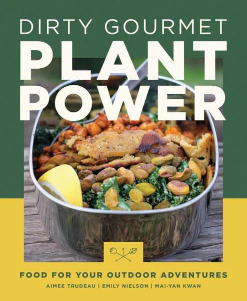 Dirty Gourmet Plant Power book with metal bowl of plant-based food.