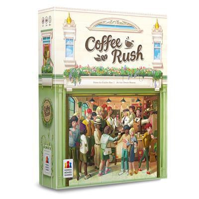 Box of Coffee Rush The Base Game showing a coffee shop scene with customers and baristas.