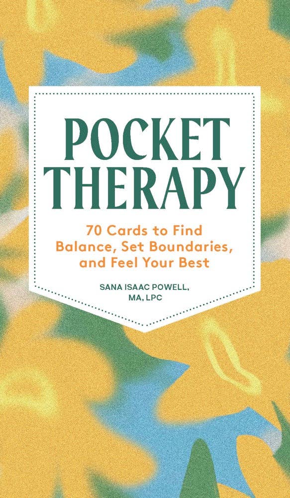 The Pocket Therapy book cover with abstract yellow flowers and green leaves.