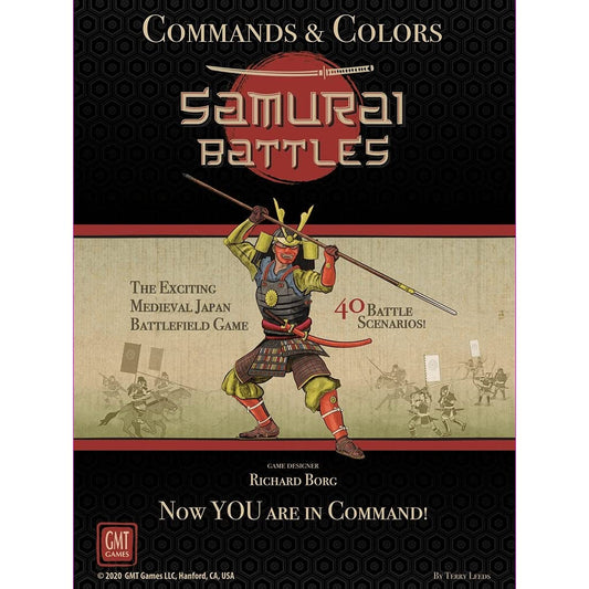 Commands & Colors: Samurai Battles board game cover featuring a samurai warrior and historical battle scenarios.