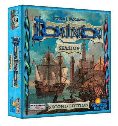 Dominion: Seaside Expansion 2nd Edition board game. Box shows ships and sea-themed artwork.