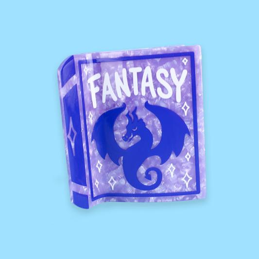 Fantasy Book & Dragon Hair Claw set with purple design and white text on a light blue background.