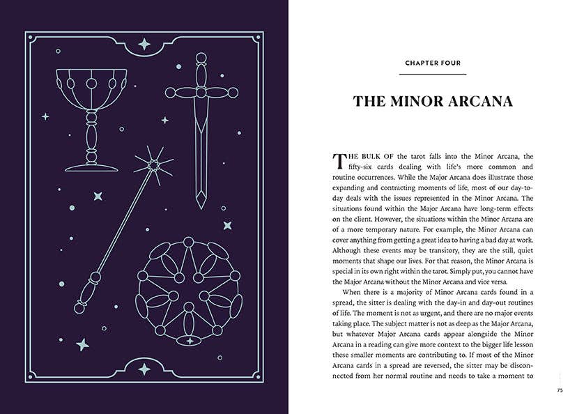 Reading Tarot: Find Your Inner Fortune Teller set with chalice, sword, wand, and wheel cards.