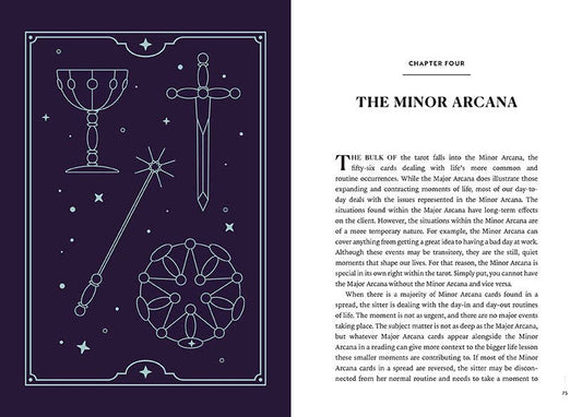 Reading Tarot: Find Your Inner Fortune Teller set with chalice, sword, wand, and wheel cards.