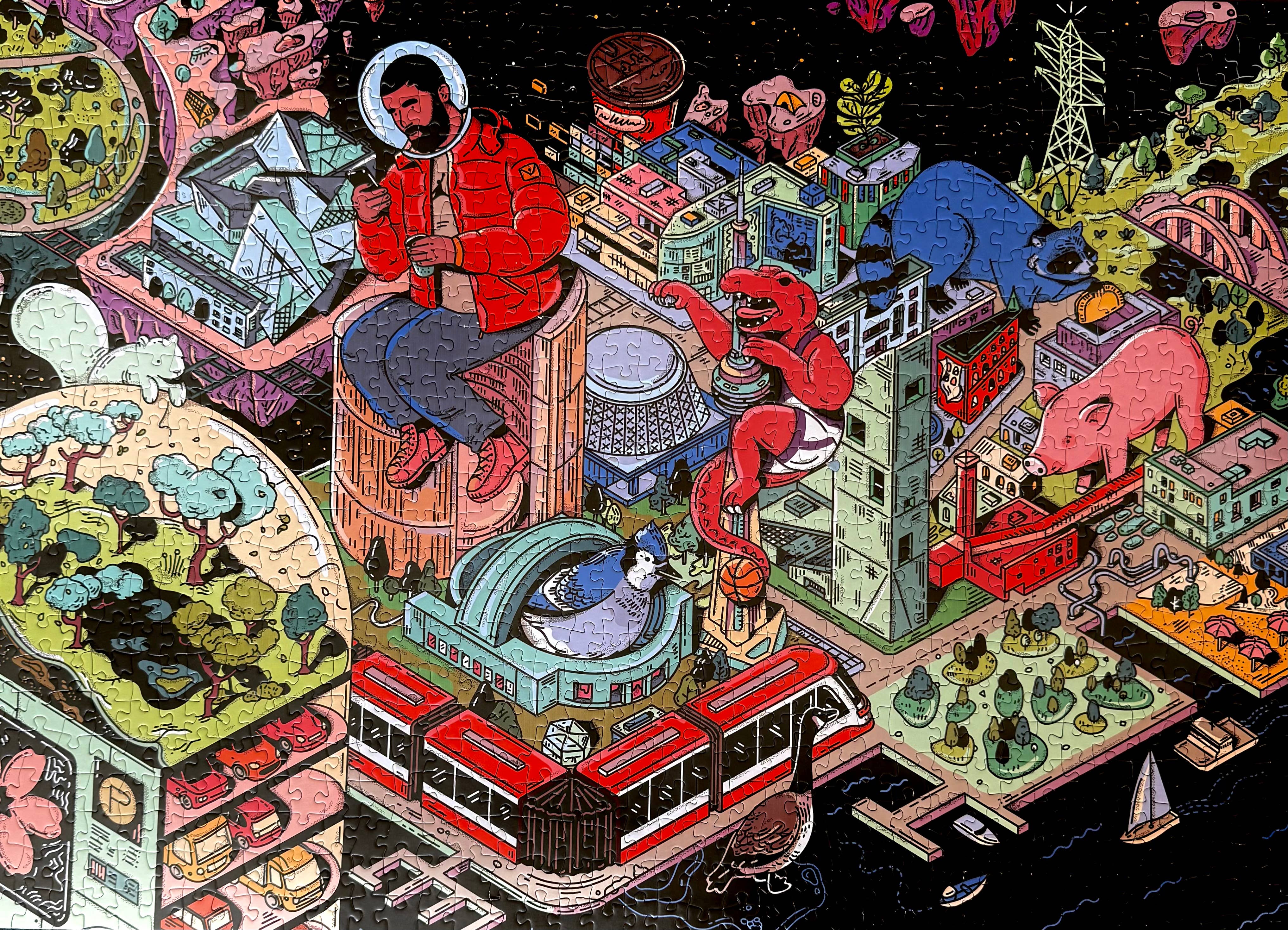 Space Jam Toronto 1000-piece puzzle for adults featuring cityscape art by Kathleen Fu.