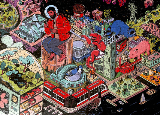 Space Jam Toronto 1000-piece puzzle for adults featuring cityscape art by Kathleen Fu.