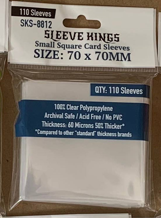 Sleeve Kings 70x70mm Small Square Card Sleeves SKS-8812, pack of 110, 60 microns, archival safe.