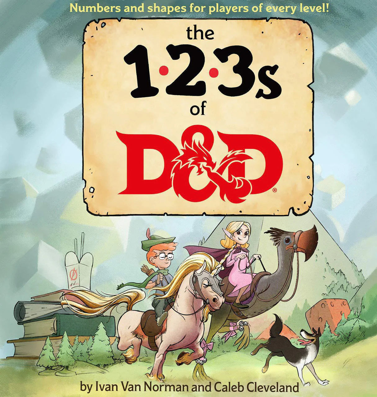123s of D&D childrens Dungeons & Dragons book, featuring kids riding fantasy creatures near a castle.
